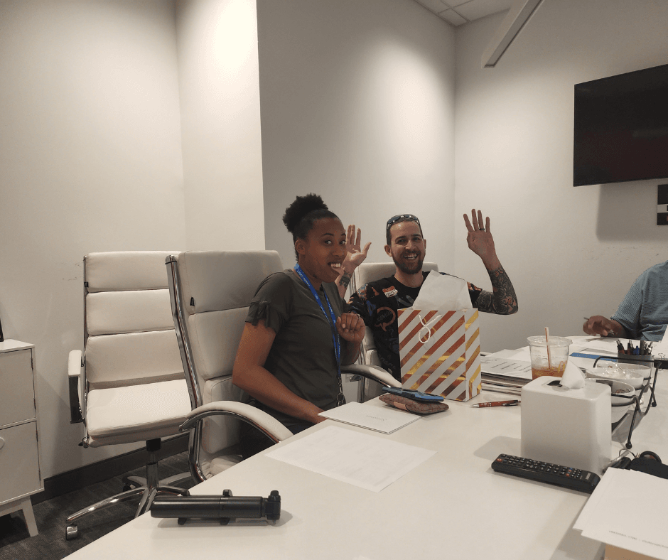 Clients celebrating at the closing table
